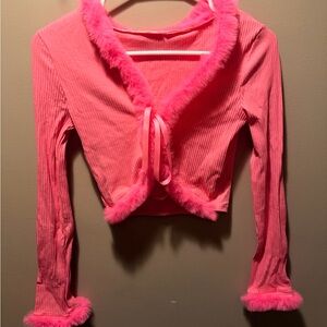 Pink Fuzzy Trim Cardigan